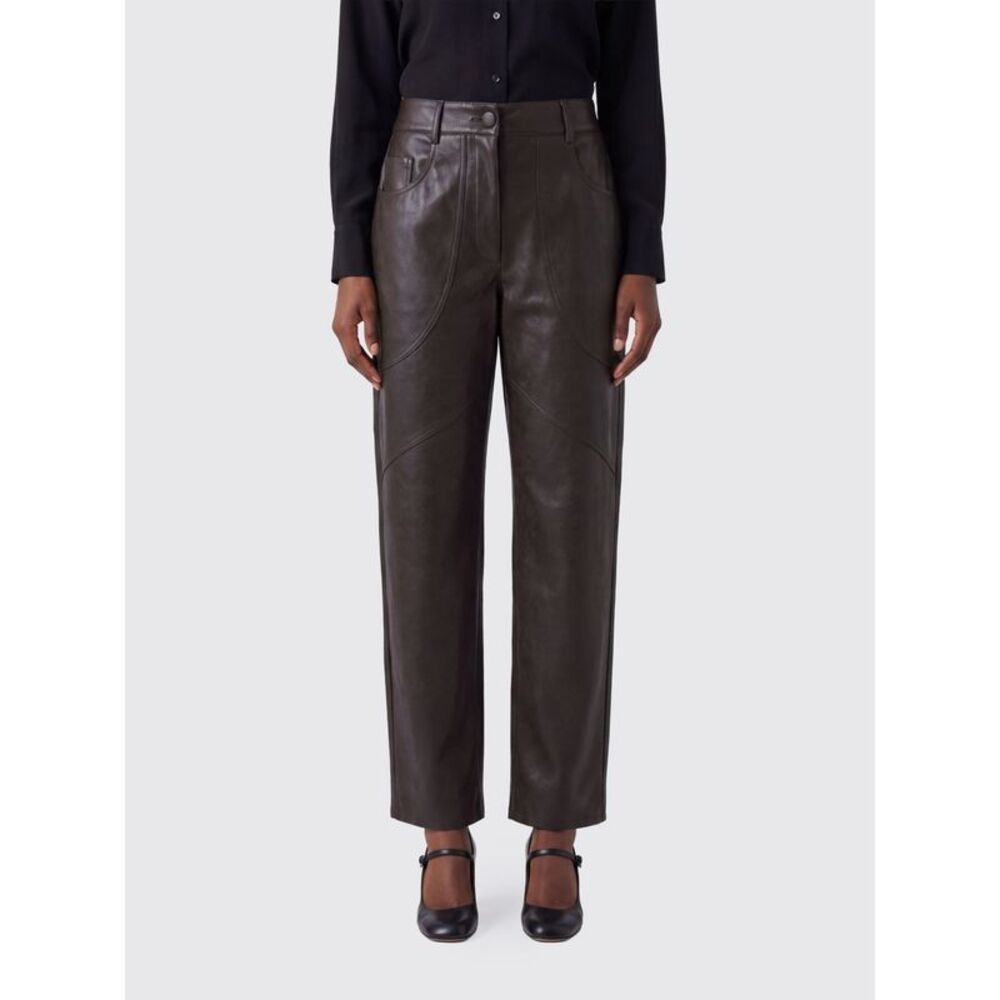 Liu Jo Women Liu Jo Tapered Fit Smooth Faux Leather Trousers With Mid-Rise Waist